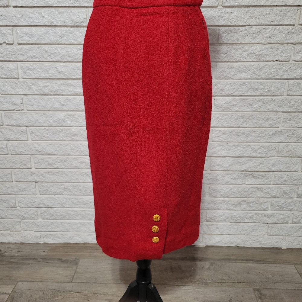 Albert Nipon Boutique Red Wool Gold Button Suit S… - image 3